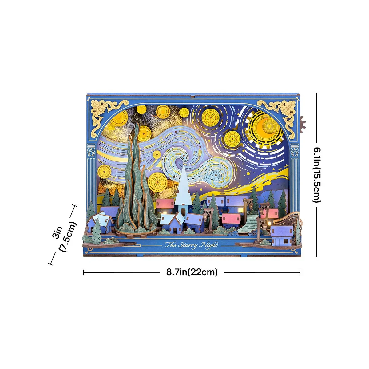 Robotime The Starry Night Wall Art Puzzle in legno 3D in movimento con ingranaggi luminosi a LED Decorazione da scrivania interattiva Regalo unico fai da te per adulti
