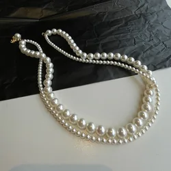 Stacked Wearing Double-layered Pearl Necklace Women's Simple Design Clavicle Chains Elegant Short Choker Jewelry for Party