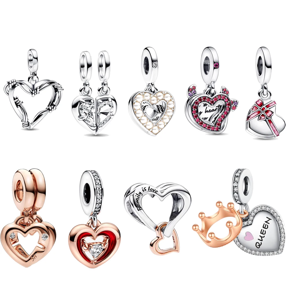 2023 New Love Pendant with Open Soul Charm Original Pandora Snake Bracelet Valentine's Day  Girl Jewelry Gift