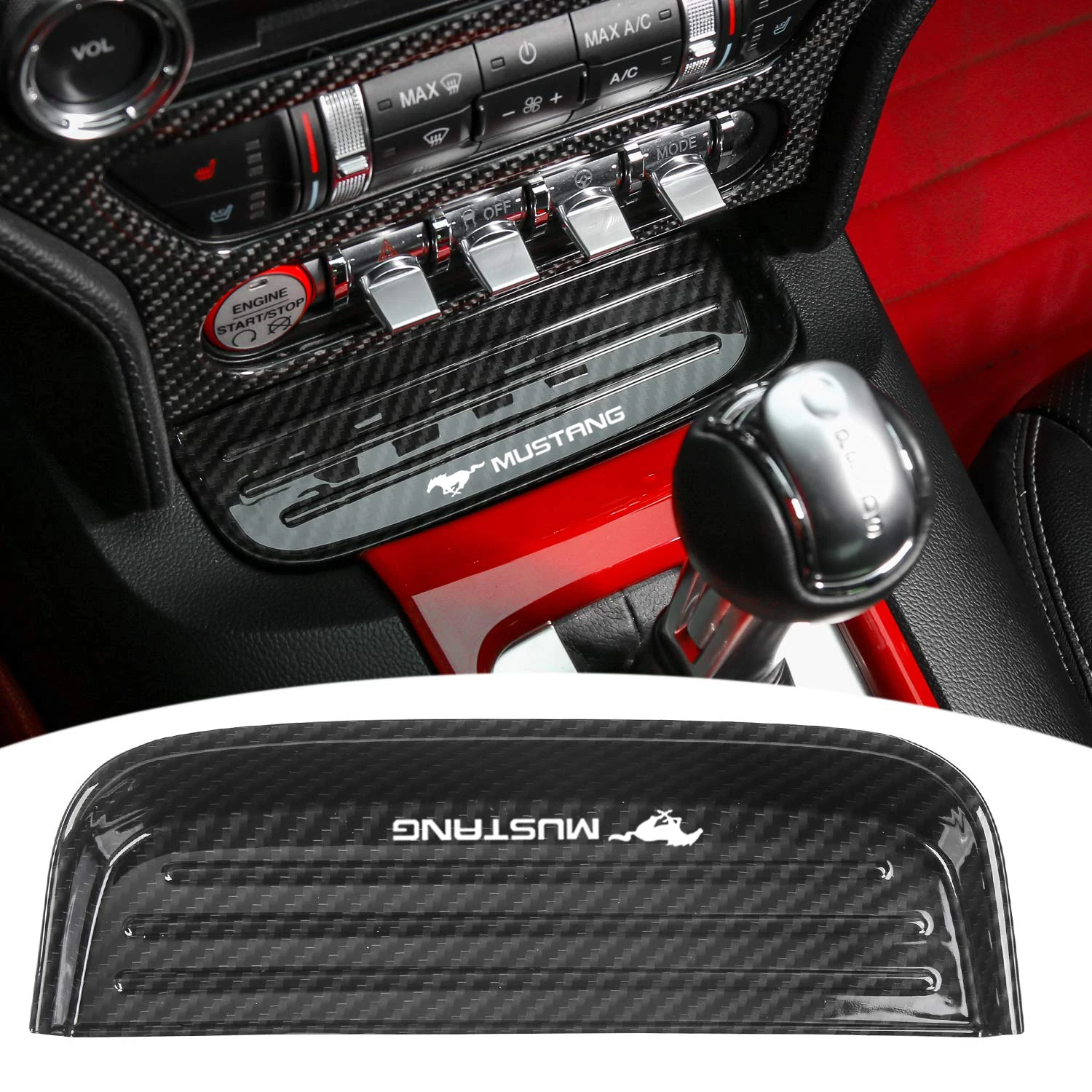 For Ford Mustang Carbon Fiber Tray Interior Accessories Gear Shift Storage Organizer Trim For 2015-2023 Ford Mustang Accessories