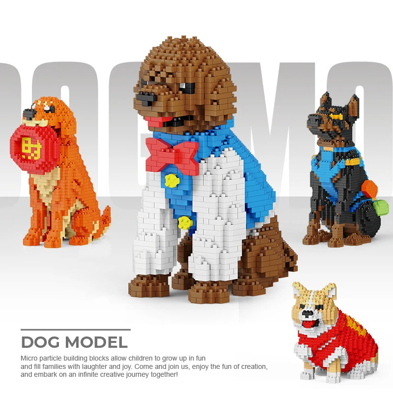 Lovely Pet Puppy Animal Nanobrick Cartoon Dog Micro Diamond Block Corgi Dobermann Golden Retriever Poodle Building Brick Toys