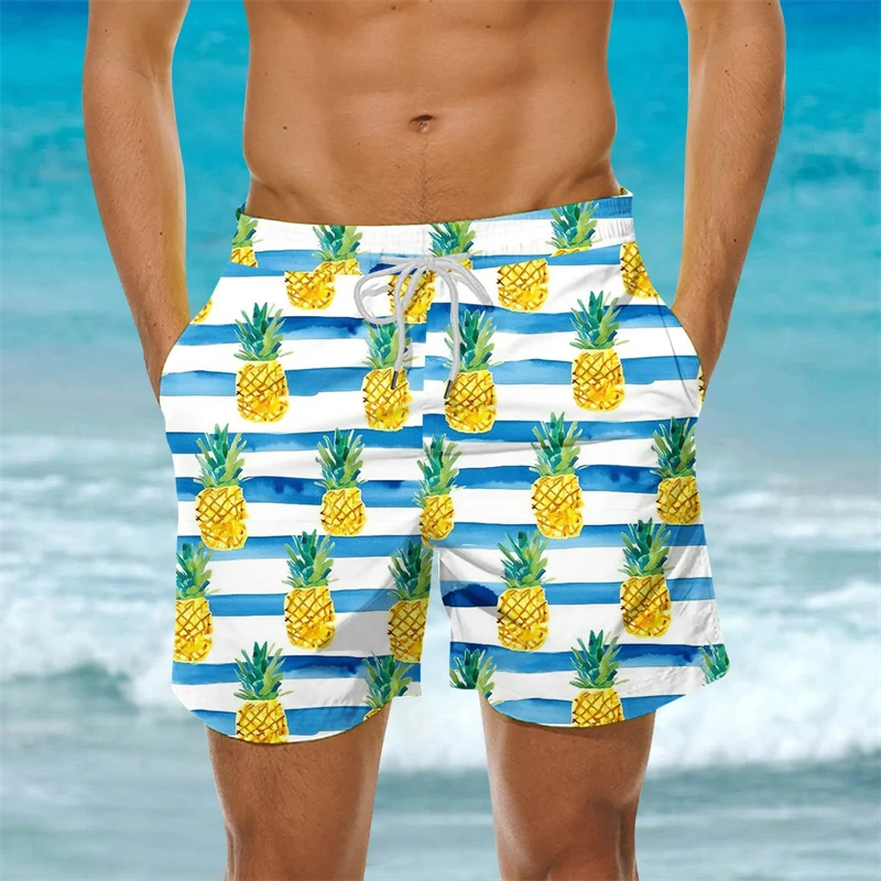 

Fashion Pineapple Print Short Pants For Men Clothes Casual Vacation Beach Shorts Summer Casual Quick Drying Men Swimming Trunks