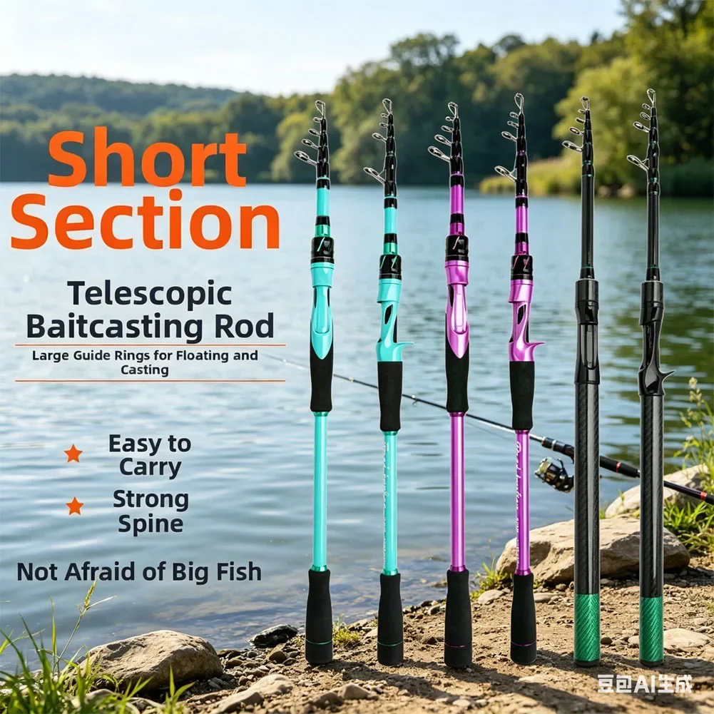 Caña de Pescar Telescópica de Carbono de 1.8/2.1/2.4m, 1 Pieza, para Spinning/Casting, Pesca en Mar, Tilapia/Carpas/Bagres, Accesorios