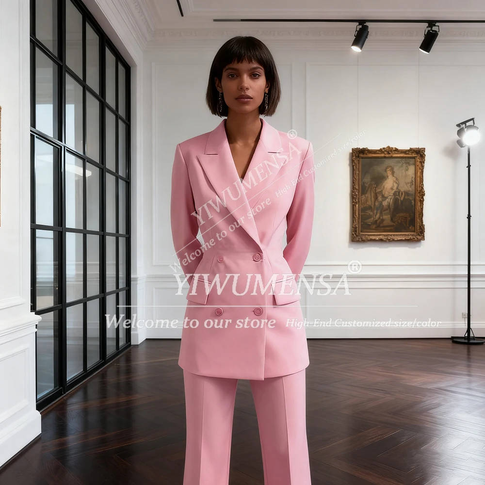 Classic Purple Solid Suit Women 2 Pieces Sets Double Breasted Jacket Pants Customized Lady Business Attire Female Party Blazers