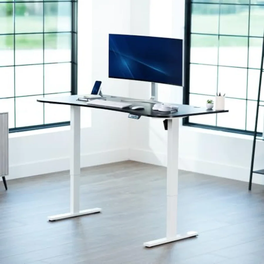 Black Standing Desk for Home Office, Steel Frame with Matte Black Finish, Height-Adjustable Ergonomic Design