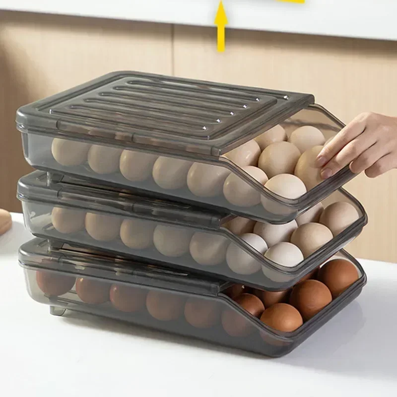 Automatic rolling egg box multi-layer Rack Holder for Fridge fresh-keeping box egg Basket storage containers kitchen organizers