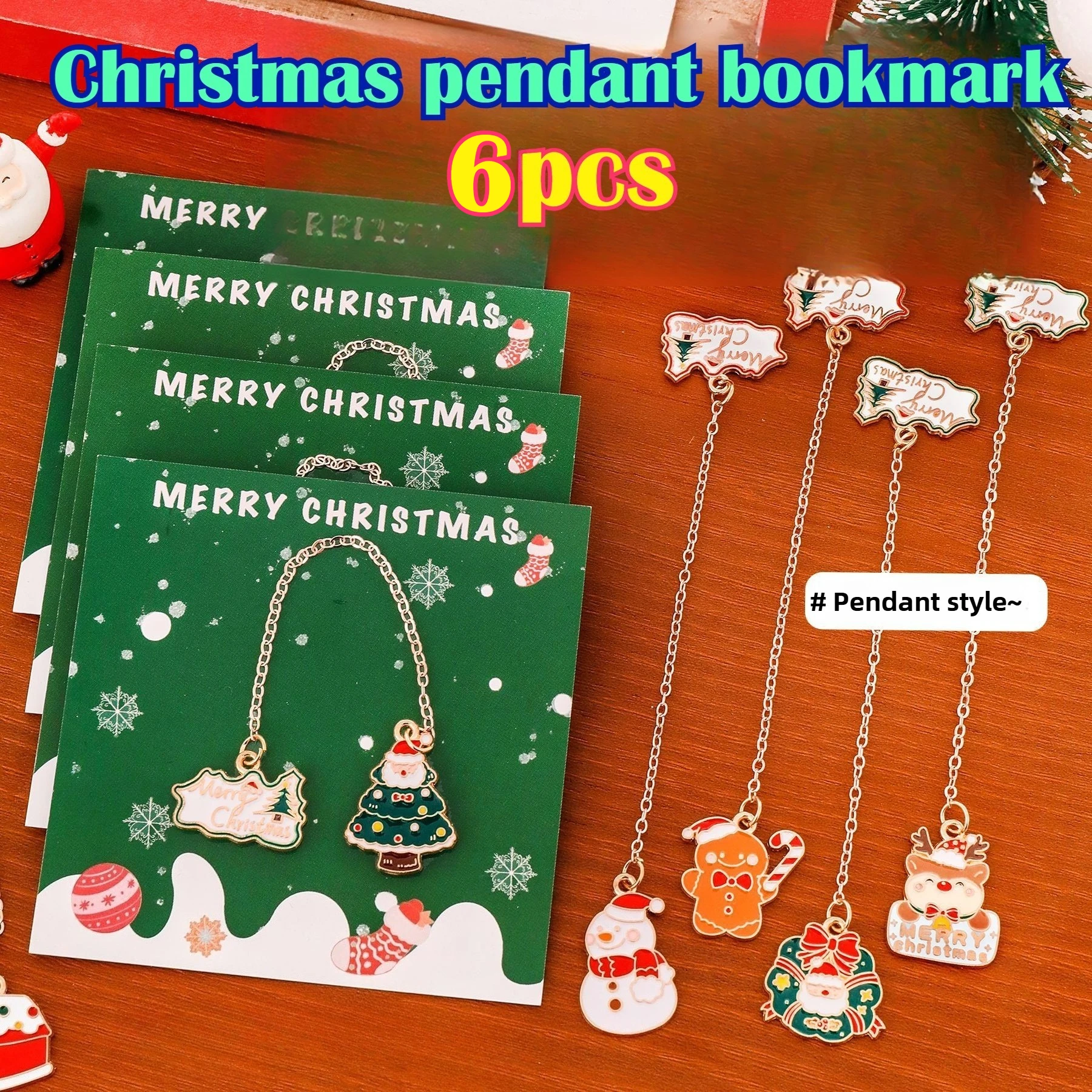 1/6pcs Cute Christmas Metal Bookmarks - Pendant Style Page Clips, High-Level Student Stationery, Xmas Small Gift