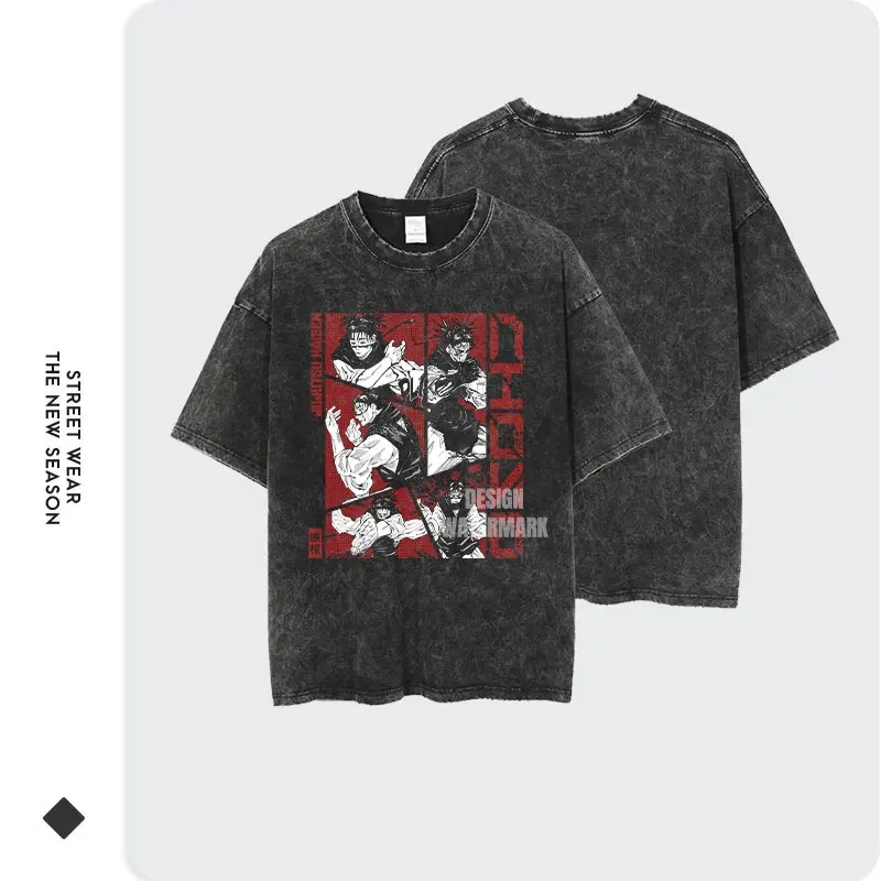 Anime J-Jujutsu K-Kaisen T Shirts Vintage Washed CHOSO T-shirt Oversized Streetwear Fushiguro Toji Gojo Short Sleeve Tops Tees image 2