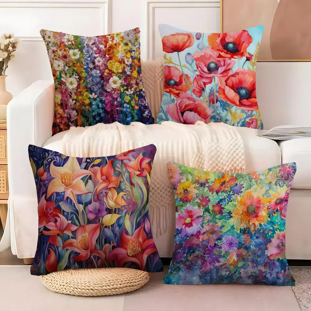 Stunning Colorful Floral Cushion Cover Case Anti-dustmite Pillowcase Invisible zipper silky short plush Sofa cushion cover