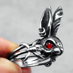 316L Stainless Steel Ring Villain Bunny Retro Rabbit Men Gem Rings Rock Hiphop Rap for Male Boyfriend Jewelry Creative Best Gift