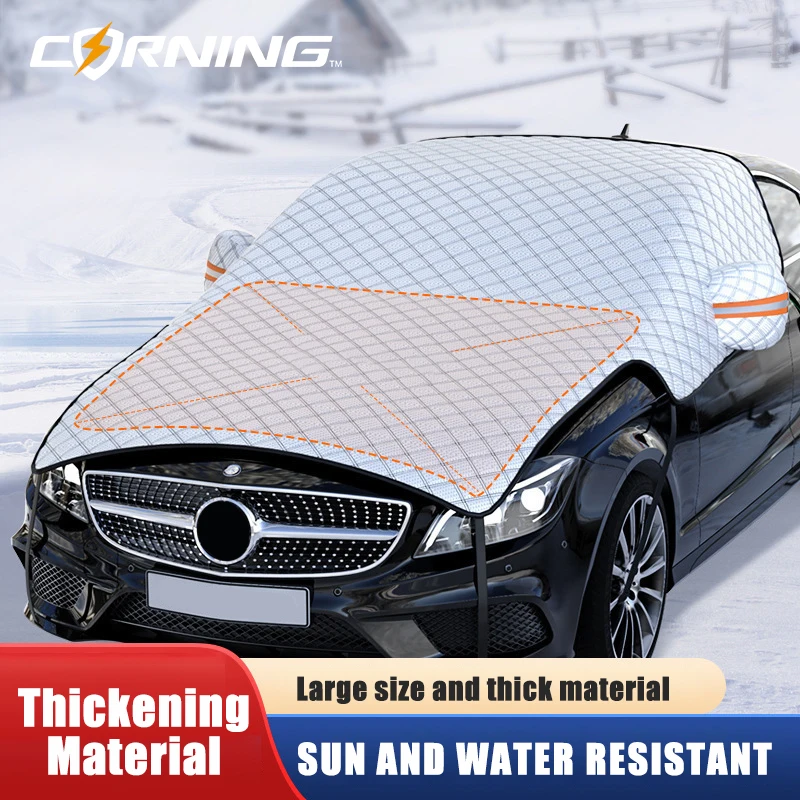 Extra Large Car Snow Cover 3-Layer Thicken Car Winter Windshield Hood Protection Cover Snowproof Anti-Frost Sunshade Protector