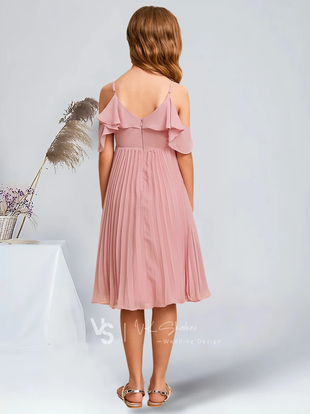 Chic A-Line Cold Shoulder Knee-Length Chiffon Junior Bridesmaid Dresses Blush Charming Flower Girl Dresses Party Wedding Kids