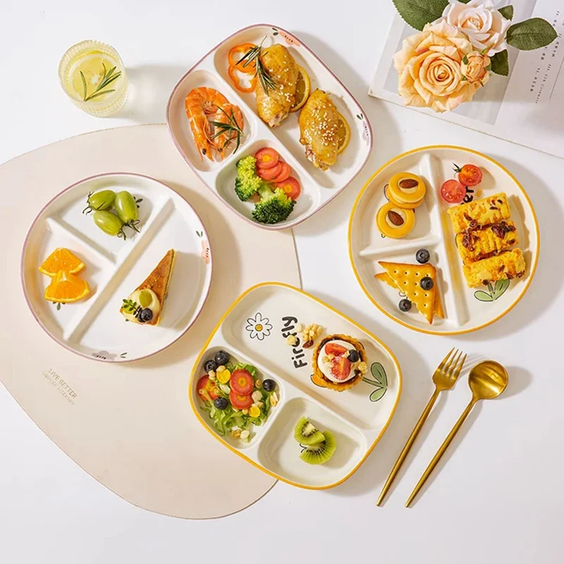 Ceramic Portion Control Diet Plate Divided Dessert Snack Serving Dish Platter for Balanced Meal Food Separator Appetizer Tray