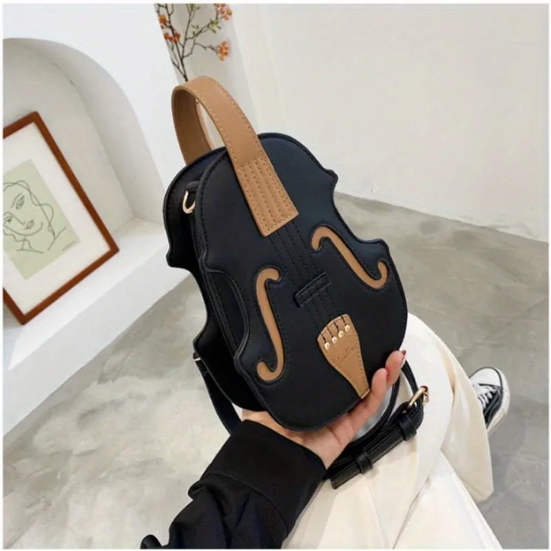 1pc Violin Shaped Crossbody Bag, Creative Sling Backpack, Trendy PU Leather Novelty Purse