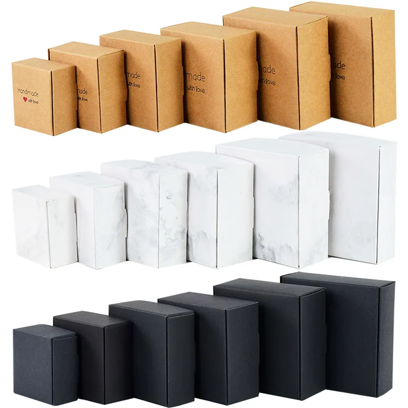 6Pcs 6 Sizes Brown/Black/White Kraft Packaging Box Wedding Party Handmade Jewelly Candy Gift Boxes Gifts Packaging Bag Supplies