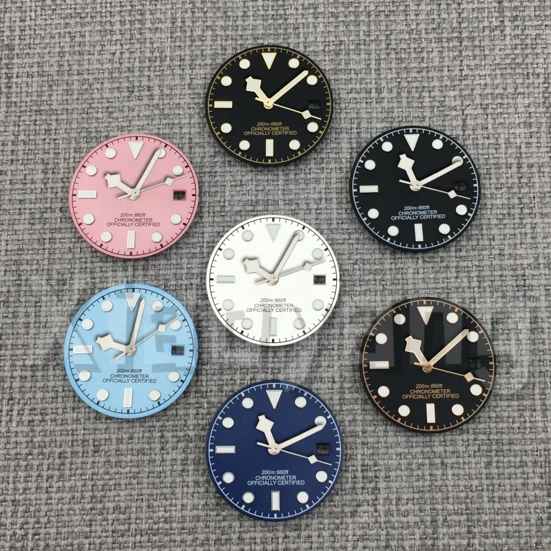 29mm Black Pink Sky Blue Watch Dial with Date Window And Snowflake Needles Fit Mingzhu2813 Miyota8215 ETA2824PT5000 Movement