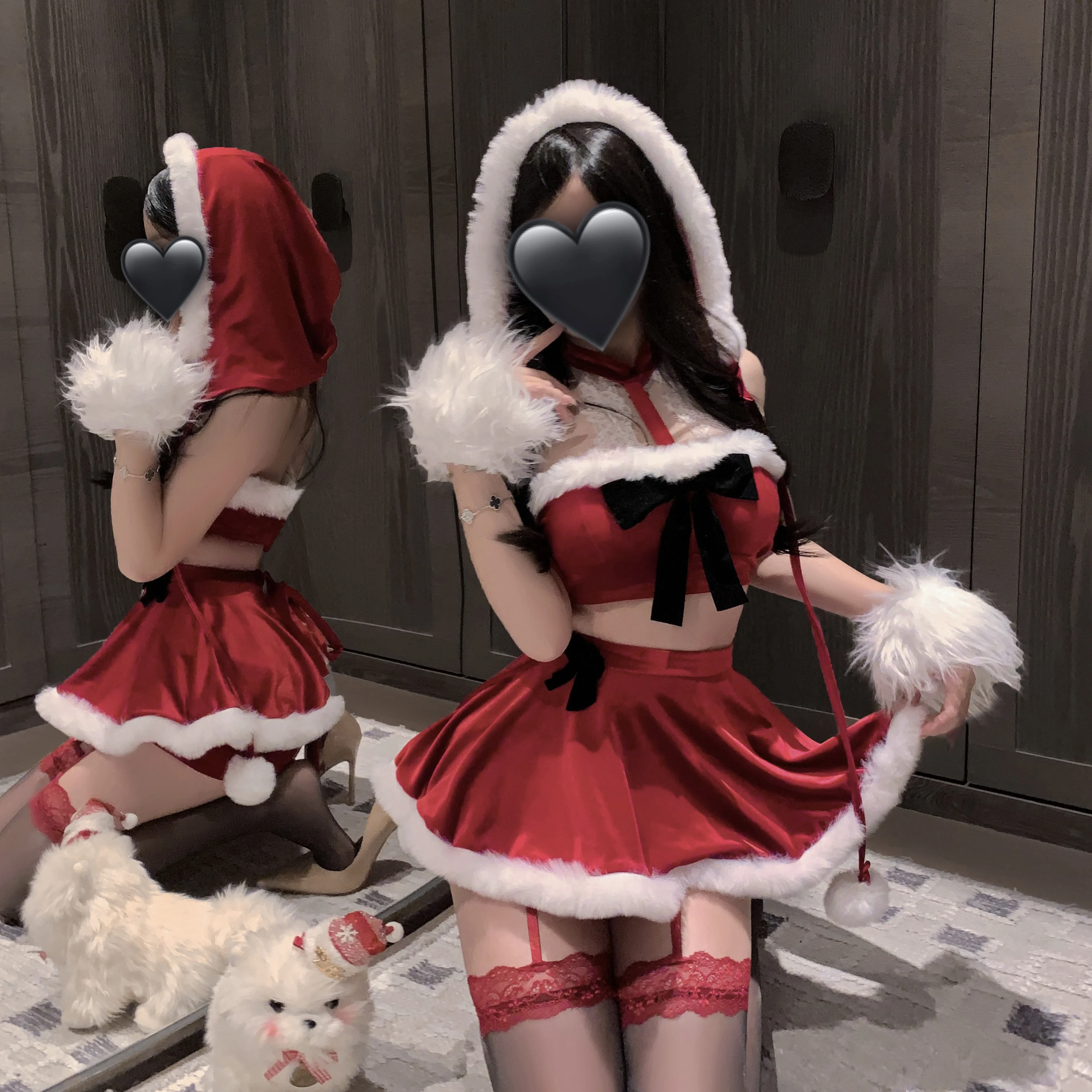 

Anime Christmas Bunny Maid Girl Uniform Women Bow Xmas Goddess Tube top Nightgown Dress New Year Outfits Cosplay Costumes Set