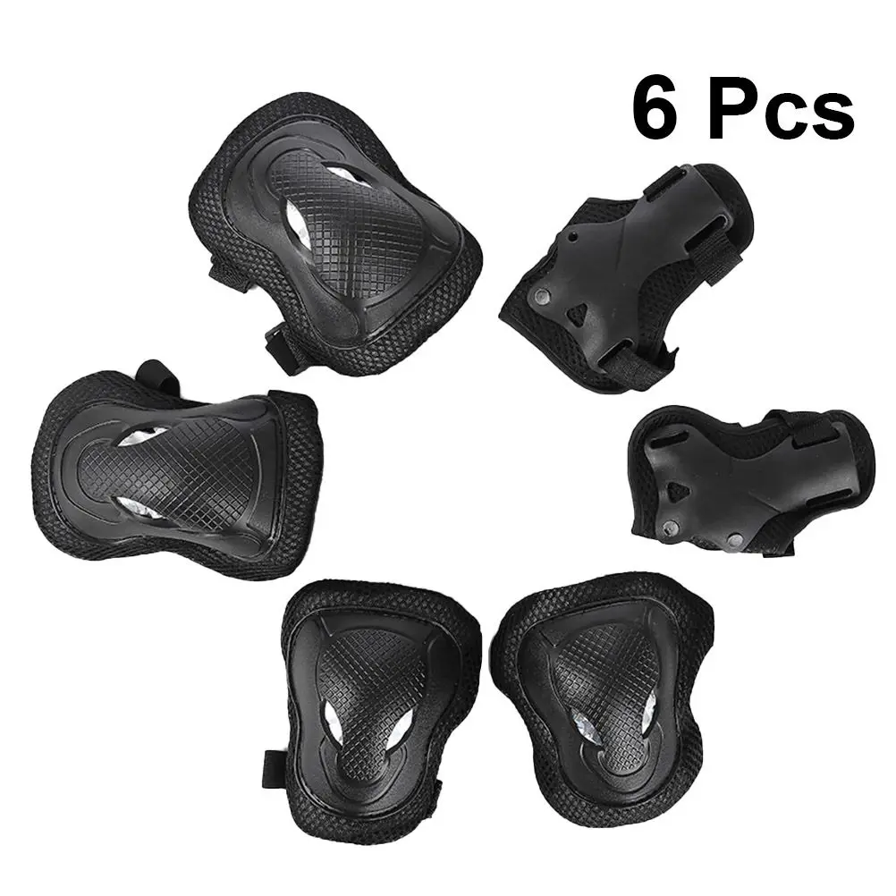 

6 Pcs Black Protective Gear Set Wrist Guard Knee Elbow Pads Skateboard Roller Scooter Bicycle Sports Safety Equipment