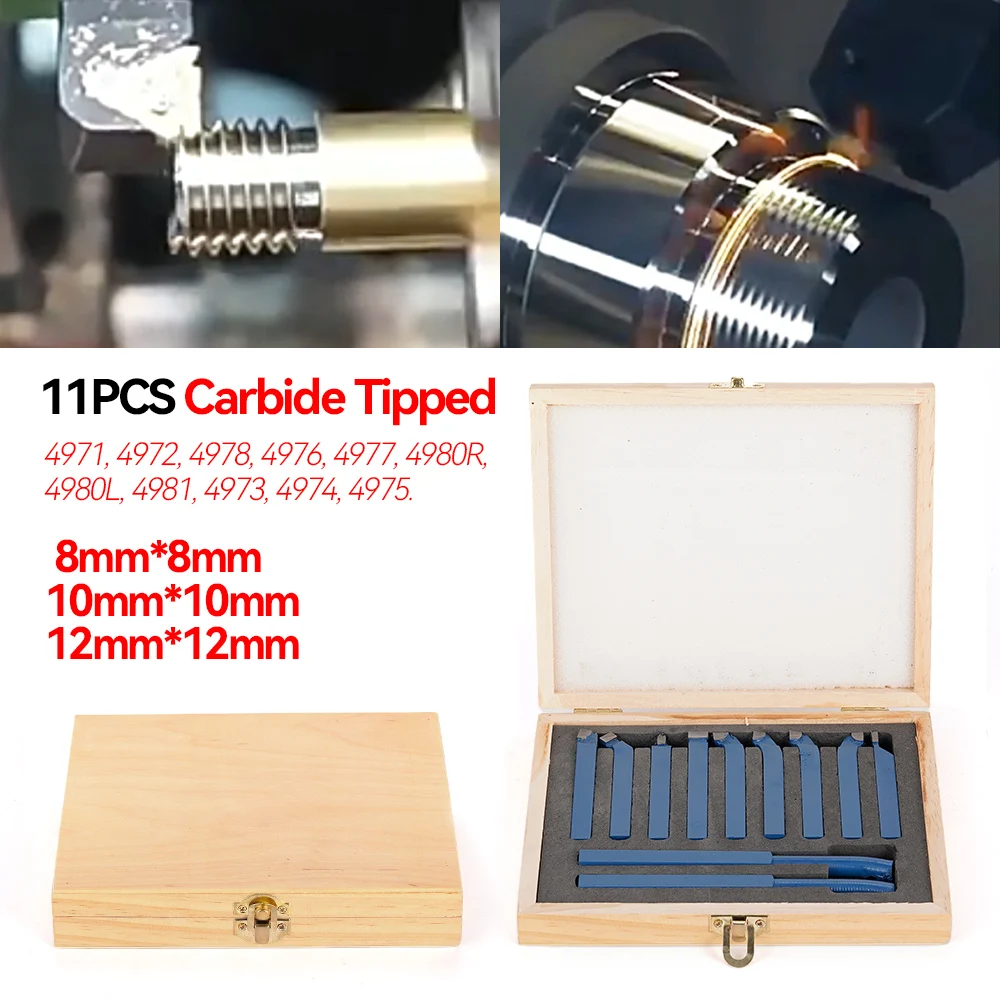 11Pcs/Set Metal Lathe Tool Set Turning Boring Bit P30 8/10/12mm Shank Carbide Tip Cutting Turning Boring Bit Working Cutter Tool