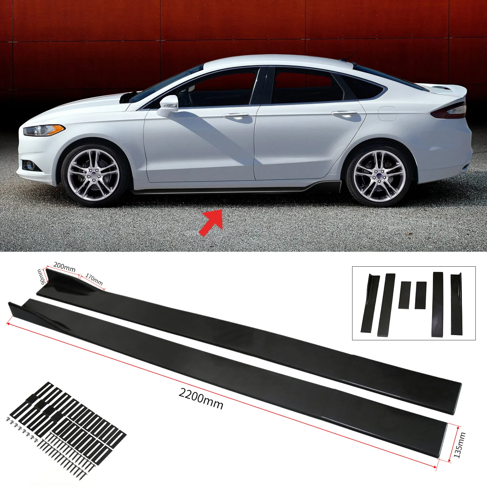 

For Ford Fusion 2013 86.6" Side Skirt Splitter Extension Lip Glossy Black