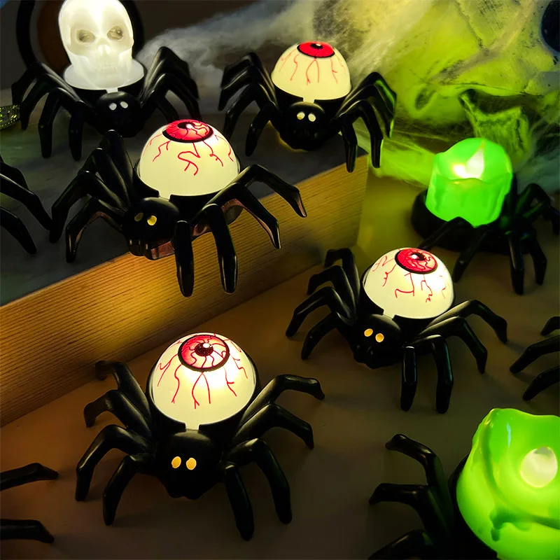 Halloween LED Candle Light Plastic Spider Pumpkin Lamp For Home Bar Haunted House Halloween Party Decor Horror Props