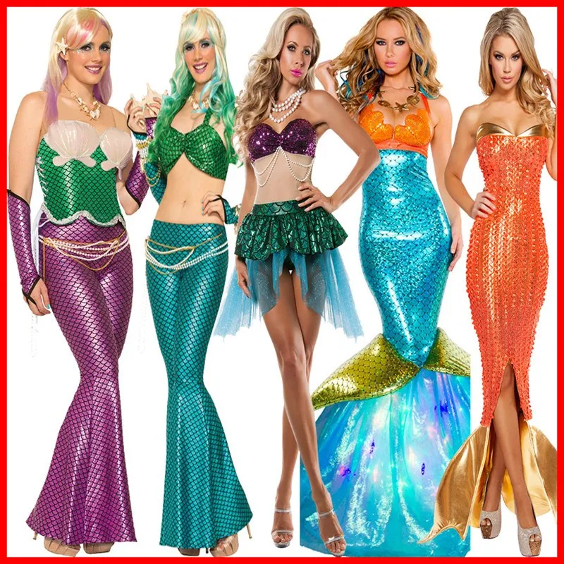 Halloween-kostuum voor volwassenen Zeemeermin Outfit Princ Bar Ouder-kind Faion ow Prestaties Zee Princ Tail Dr