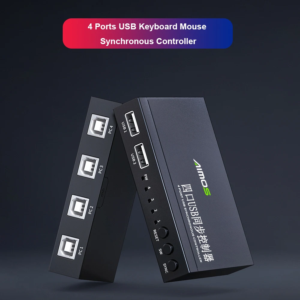 Aimos AM-KM402 4พอร์ต USB Synchronizer แป้นพิมพ์ยูเอสบีคอนโทรลเลอร์ Synchronous อะลูมินัมอัลลอย KVM Switcher กว้าง