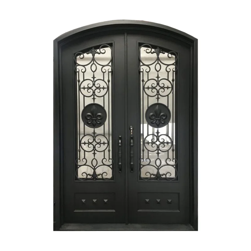 Puerta de Hierro de tamaño personalizado, Exterior de lujo, frontal de hierro forjado, vidrio templado, varios estilos, resistente y duradero, hogar