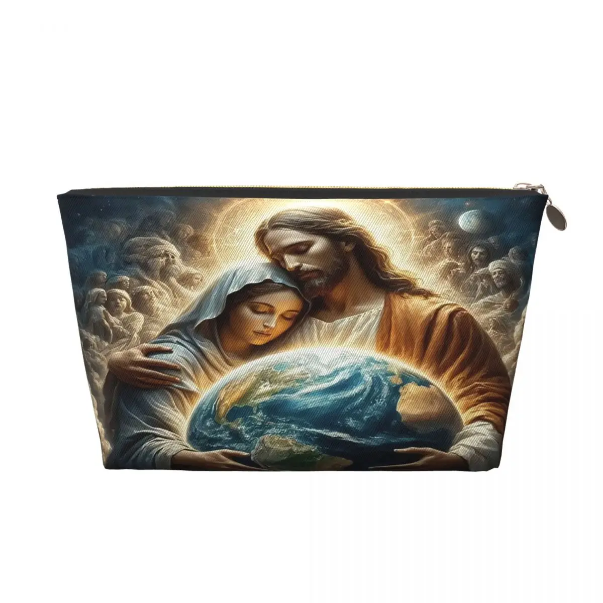 Custom Jesus And The Virgin Embrace The Earth Cosmetic Bag Women Kawaii Large Capacity Makeup Case Beauty Storage Toiletry Bags