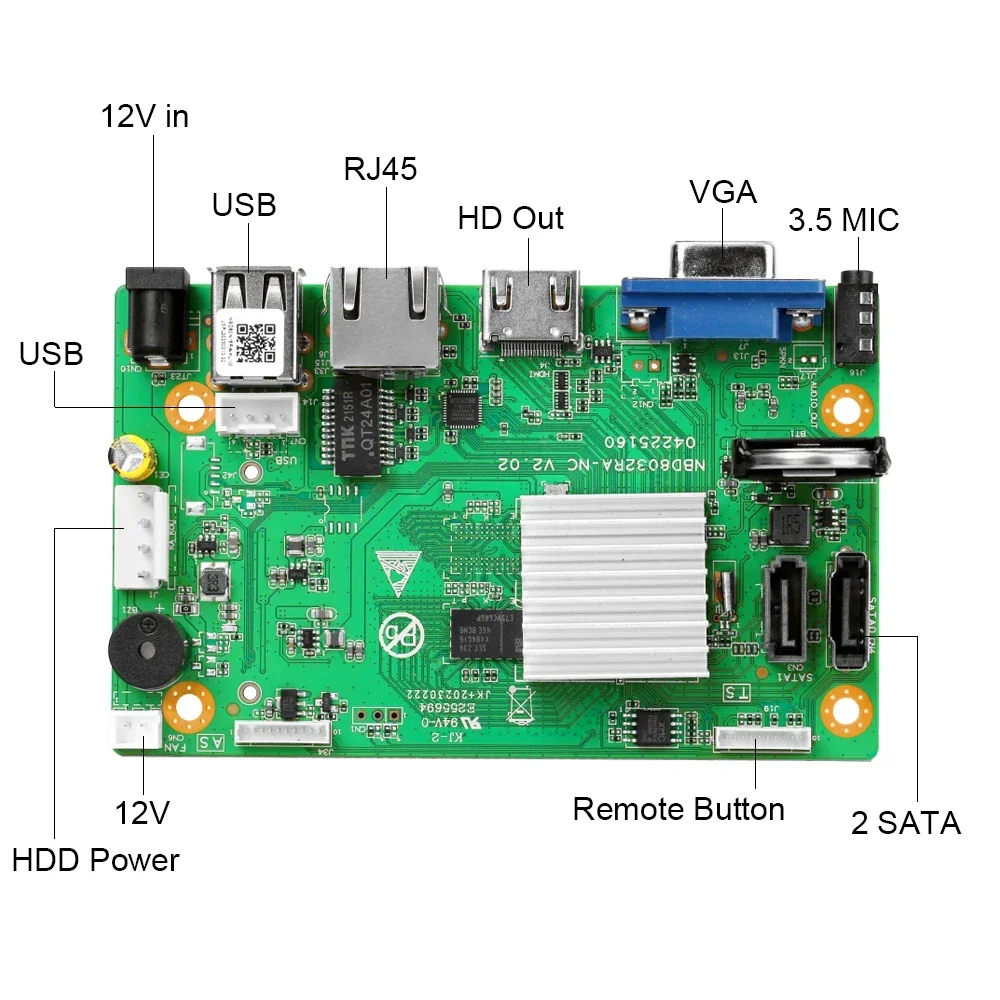 CCTV 16CH 4K H.265 NVR HD 3840*2160 Output 2 SATA HDD Face Human Support Cloud Xmeye Pro App mobile monitoring