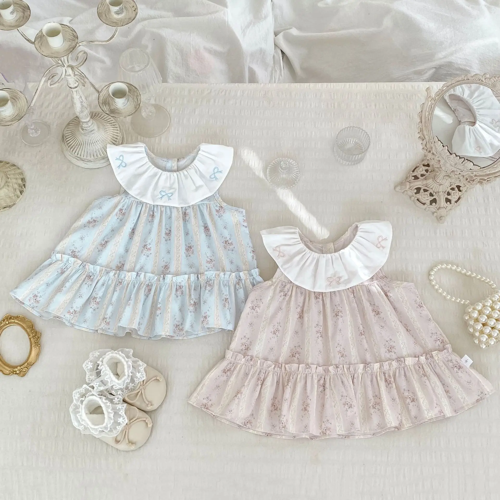 

2026 Summer Girls Dress New Doll Collar Thin Sleeveless Floral Skirt