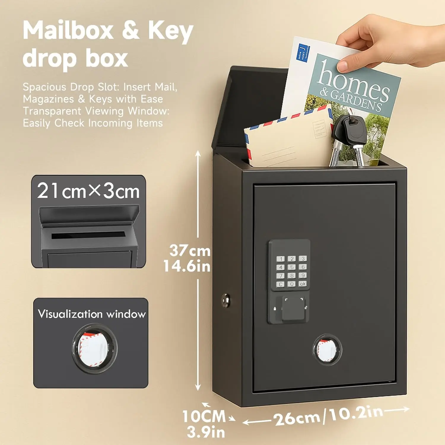 WeHere Outdoor Waterproof Wall Mount Locking Postbox for House Unlock Key Drop Box With Digital Smart Lock Metal Mail Post Box