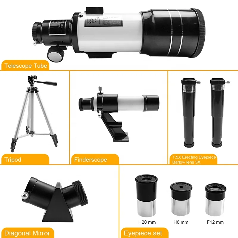 300mm Focal Length 70mm Aperture Refracting Astronomical Telescope HD Stargazing Bird Watching Kids Students Entry Level
