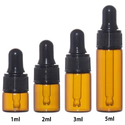 20/50/100 pz 1 ml/2 ml/3 ml/5 ml mini bottiglia contagocce in vetro ambrato con pipetta contagocce in vetro aromaterapia bottiglia di olio essenziale