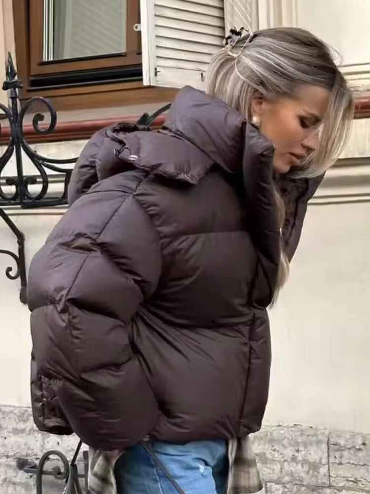 HH hiver femmes épais à capuche à manches longues coton rembourré veste col montant femme élégant bouton fermeture éclair Streetwear solide veste