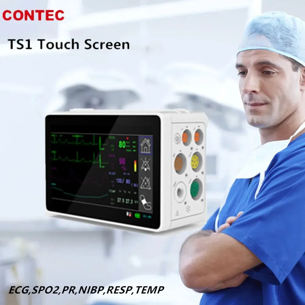 CONTEC 5'' Modular Patient Monitor 6 Parameters Touch Screen Plug-in Vital Monitor ECG NIBP SPO2 PR RESP TEMP