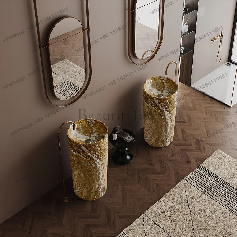 Artificial stone travertine washbasin column basin hotel household 40 * 86cm water transfer process cylindrical washbasin