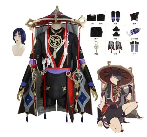 

Game Anime Genshin Impact Scaramouche Cosplay Wanderer Carnival Halloween Party Hat Shoes Wig Set Kunikuzushi Cosplay Balladeer