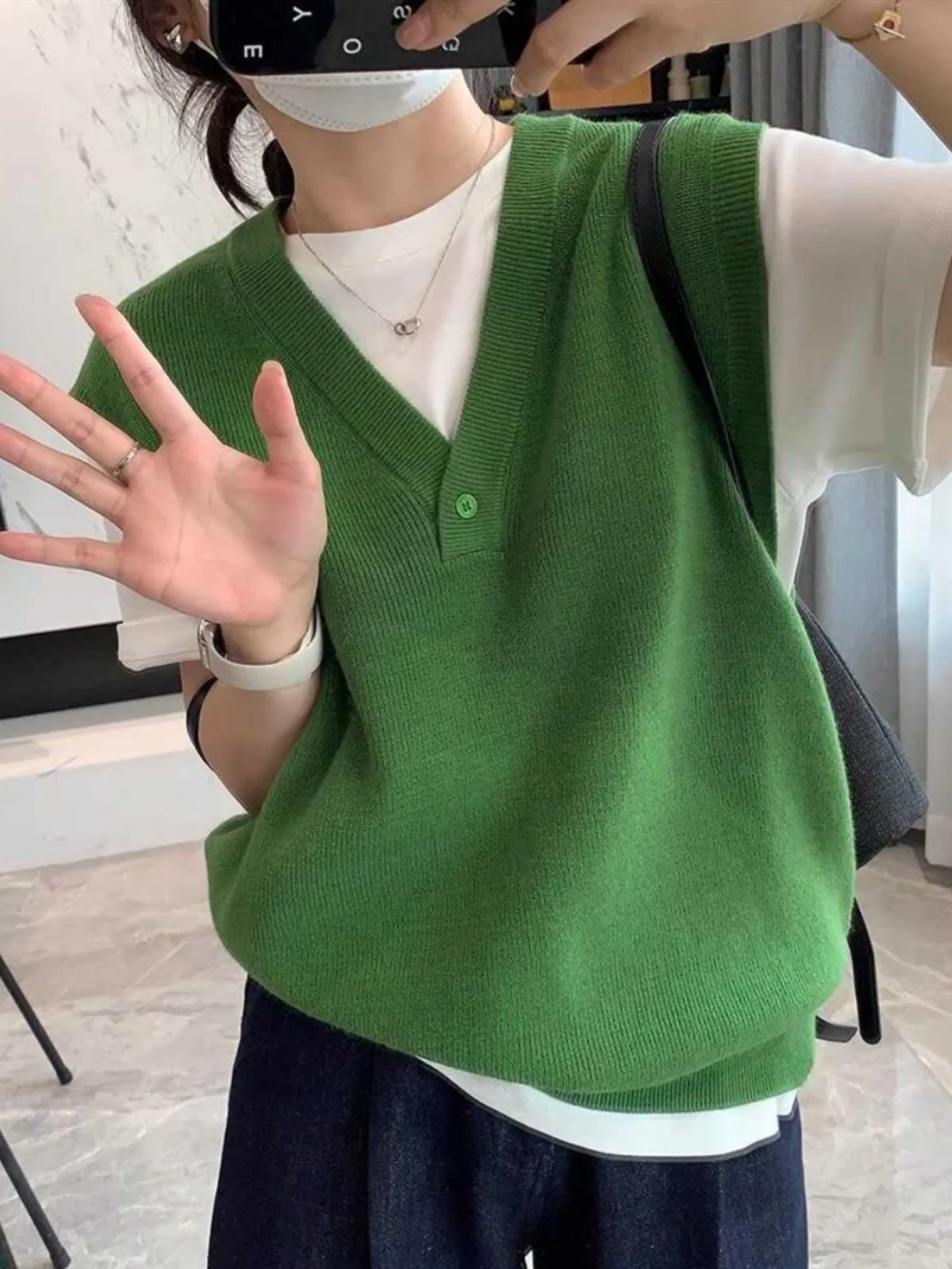 

Women's irt-Sle Knitted Vest 2024 New Spring Autumn Svel V-Ne Outerwear Commute Button-Up Regular Fit Color