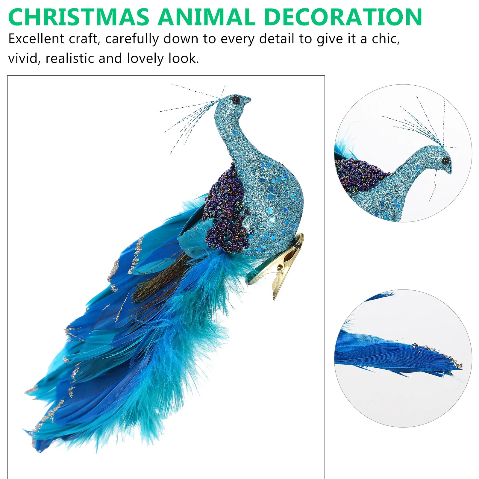 

Christmas Peafowl Animal Decoration Realistic Xmas Tree Ornament Party Accessory Long-Lasting Christmas Animal Decoration