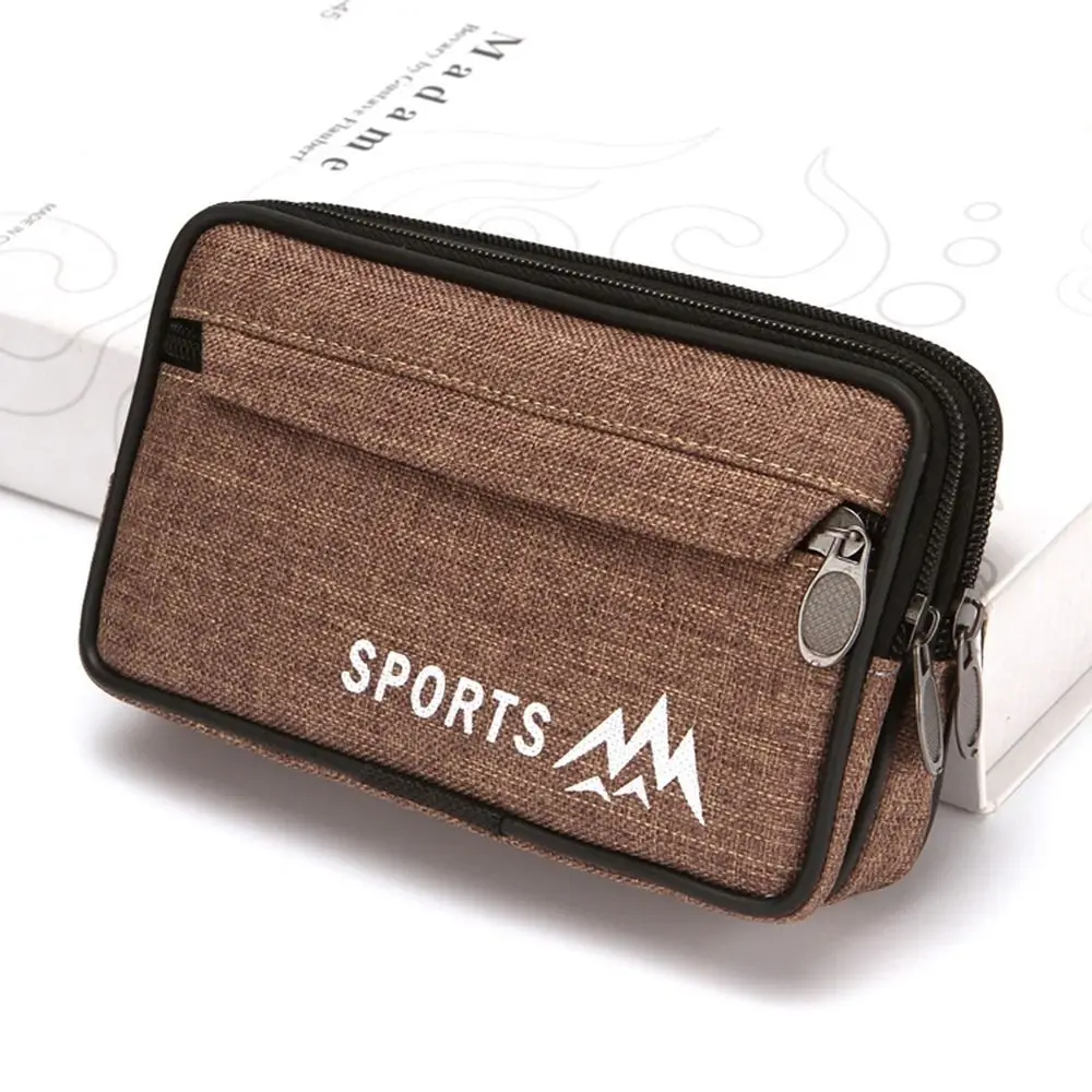 New Canvas Phone Waist Bag 6.5inch Multiple Layers Phone Belt Clip Bag Universal Modern Phone Case Men's