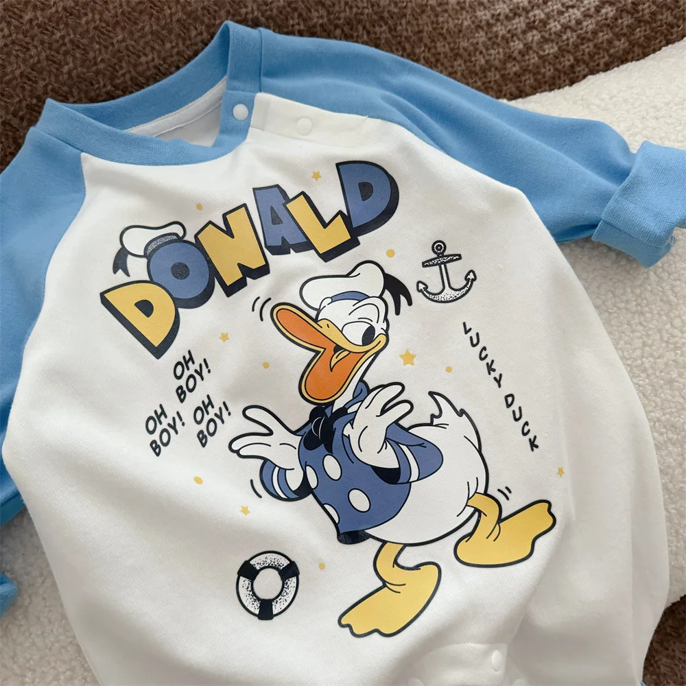 Disney Cute Cartoon Donald Duck Daisy 0-2 Year Old Boys and Girls Baby Cotton Long Sleeve Soft Jumpsuit Spring Baby Clothes