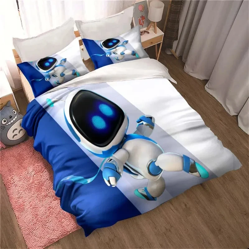 ASTRO BOT-Juego de cama de dibujos animados para adultos y niños, funda de edredón, funda de almohada, cama individual y doble, tamaño King