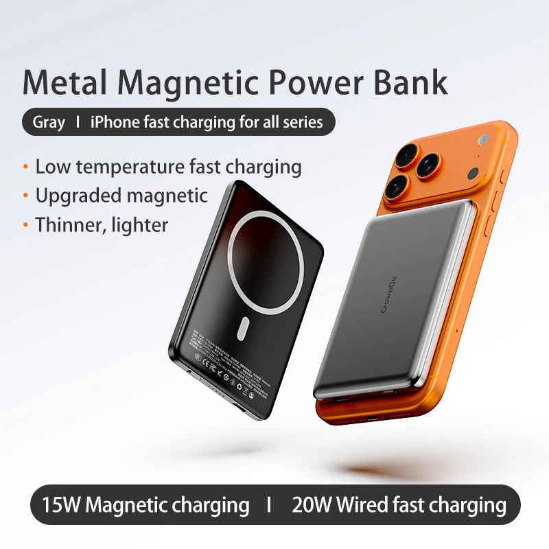 Metalen magnetische draadloze powerbank 20W USB-C Snel opladen Draagbare externe batterij voor iPhone 17 16 15 14 13 12 Smartphone
