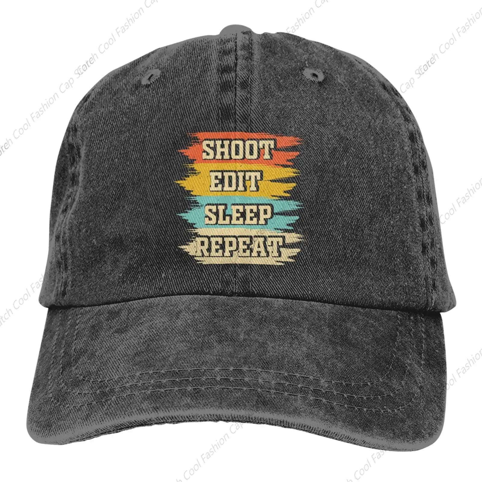 

Shoot Edit Sleep Repeat Baseball Cap for Men Women Vintage Trucker Denim Hat Washed Cotton Fashion Unisex Adjustable Sports