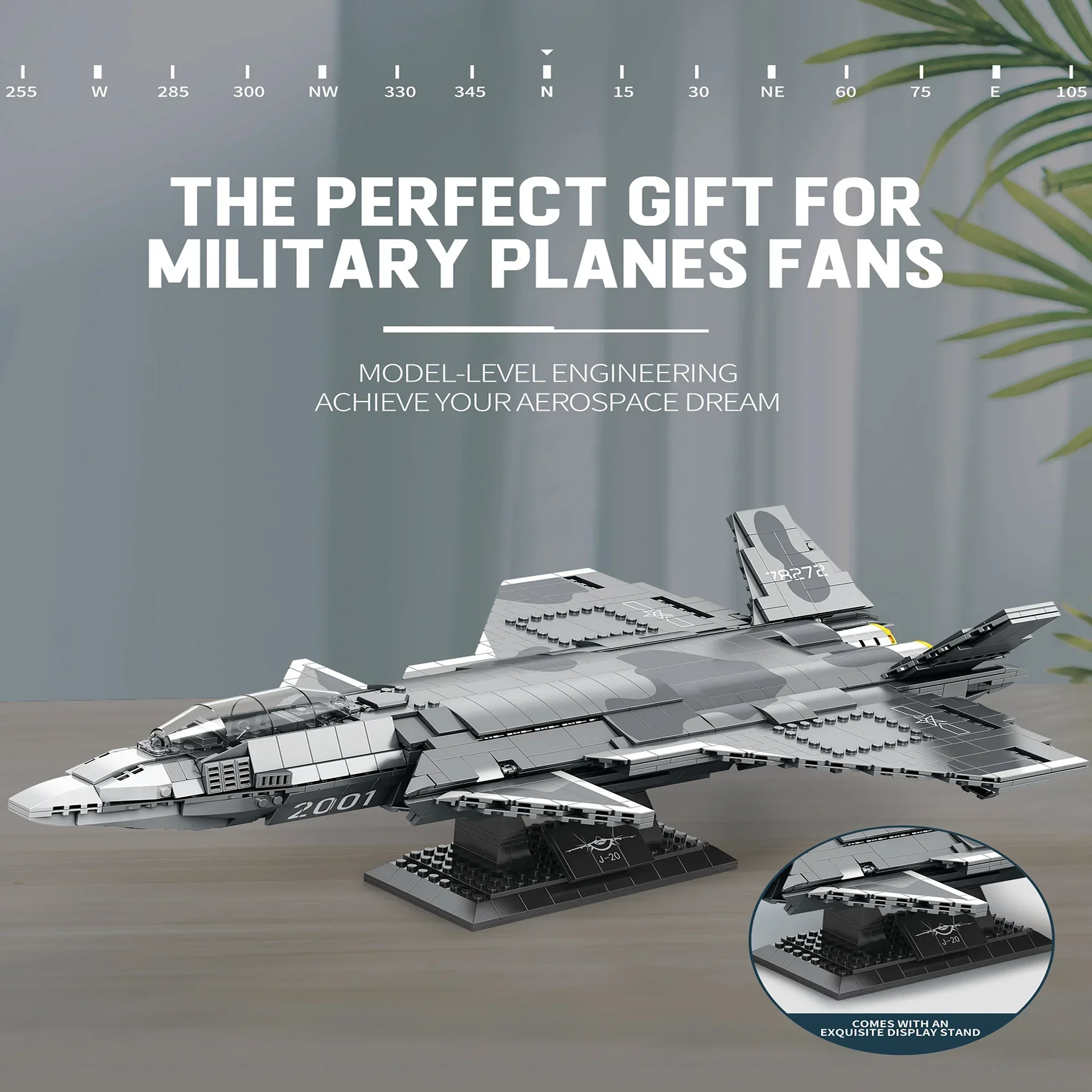 Reobrix 33025 Militair J-20 gevechtsvliegtuig model bouwblok speelgoed Kerstcadeau Bureaudecoratie DIY kinderspeelgoed 1911 st.