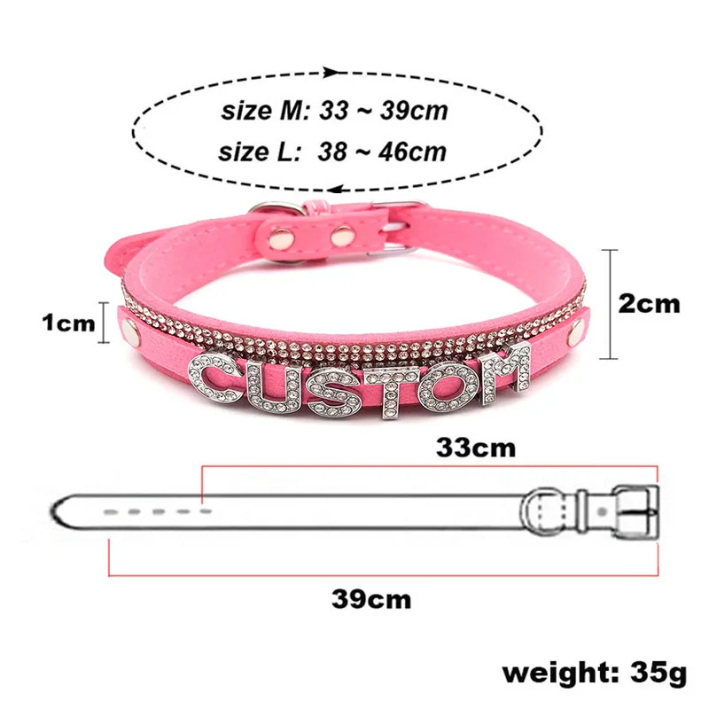 Pink Soft Microfiber Leather Diamante Rhinestone Letters Custom Collar Choker Necklace Women Men Sexy Customized Name Jewelry