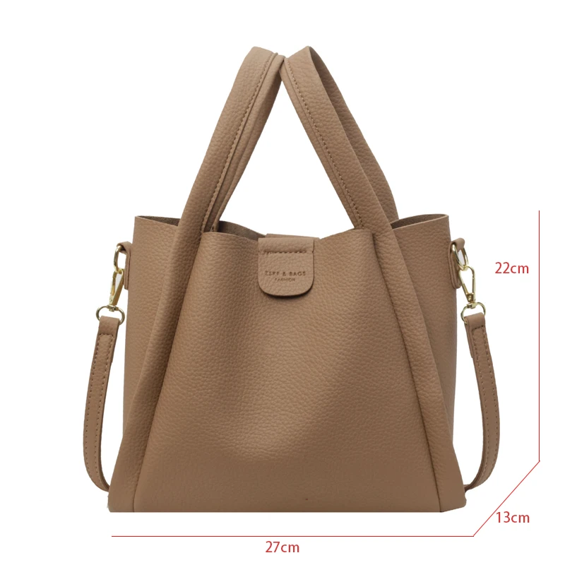 Sac à main en cuir souple pour femme, sac fourre-tout, sac de créateur simple, noir, marron, haute qualité, marque de mode, 2 ensembles, E27