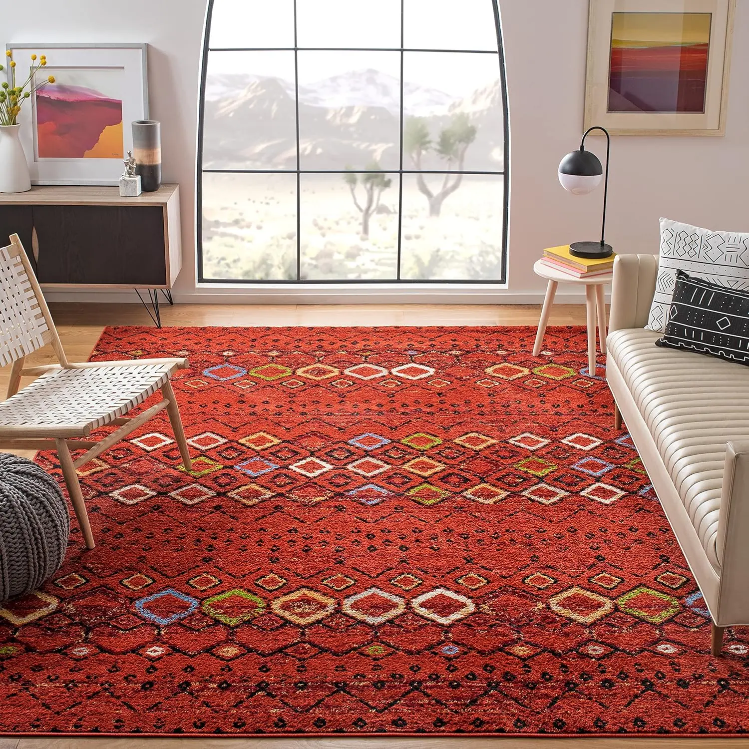 Safavieh Amsterdam Collection X-Large Area Rug - 12' X 18', Terracotta & Multi, Moroccan Boho Design, Non-Shedding & Easy Care,