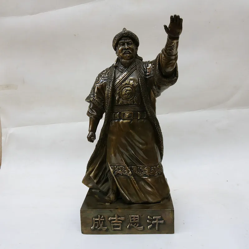 Metal crafts, figure sculpture, full-body Genghis Khan statue, bronze carving ornament